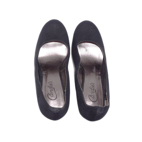 Candie's Smokey Black Faux Suede Babydoll Platform Pump Patent Stiletto Heel NEW - Picture 4 of 6